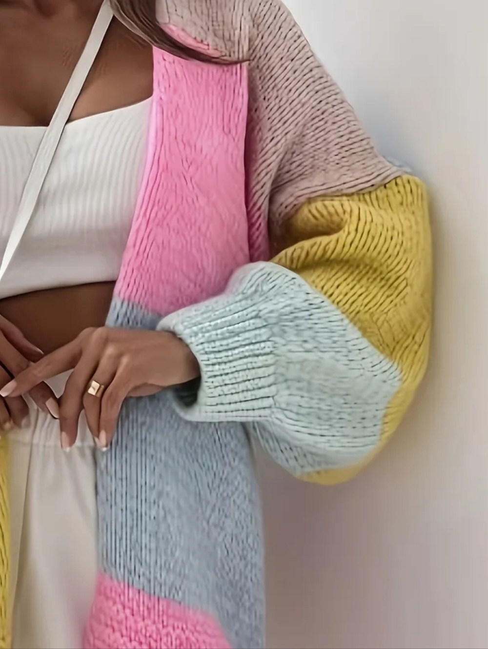 Colorblock Knit Cardigan Sweater - Pastel Multi - Picture 4 of 5